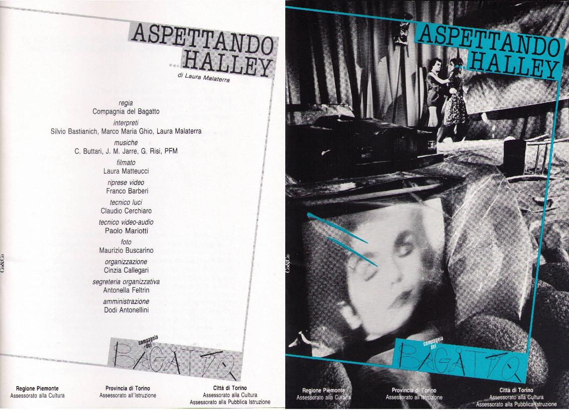 ASPETTANDO... HALLEY  UNA STORIA SENZA TEMPO, SENZA LUOGO. Tre personaggi, due uomini e una donna - forse gli unici ad abitare quella parte di terra grigia e molle - attraverso le loro gioie, preoccupazioni, ansie, passatempi, dimostrano come nell’agire dell’uomo, in ogni tempo e luogo, tutto sia prezioso. La lunga attesa  ingannata da azioni quotidiane e dialoghi apparentemente banali, ma per sentirsi vivi, tutto diviene importante, soprattutto quando vengono a mancare i riferimenti, le sicurezze proprie della quotidianit. L’evento astronomico, l’apparizione della cometa,  preso come pretesto per conoscersi, confrontarsi, per stare insieme, ma prima di tutto per divertirsi, in tutta umanit, senza false pretese di voler dimostrare verit assolute. In questo luogo imprecisato di un prossimo futuro, i personaggi non posseggono quasi nulla: solamente una vecchia macchina arrugginita, un bidone, una sedia e pochi altri oggetti costituiscono l’unico e ultimo legame con la loro vita precedente. Tra dialoghi e azioni assurde, cariche di ironia, la loro vita trascorre in un intrecciarsi di eventi che vengono a scoprire le storie, a delineare la personalit di ognuno di loro: quando Halley comparir nel cielo, illuminando una terra ormai stanca perch non amata dall’uomo, i tre personaggi saranno uniti dal vincolo della solidariet, pronti per continuare a vivere.